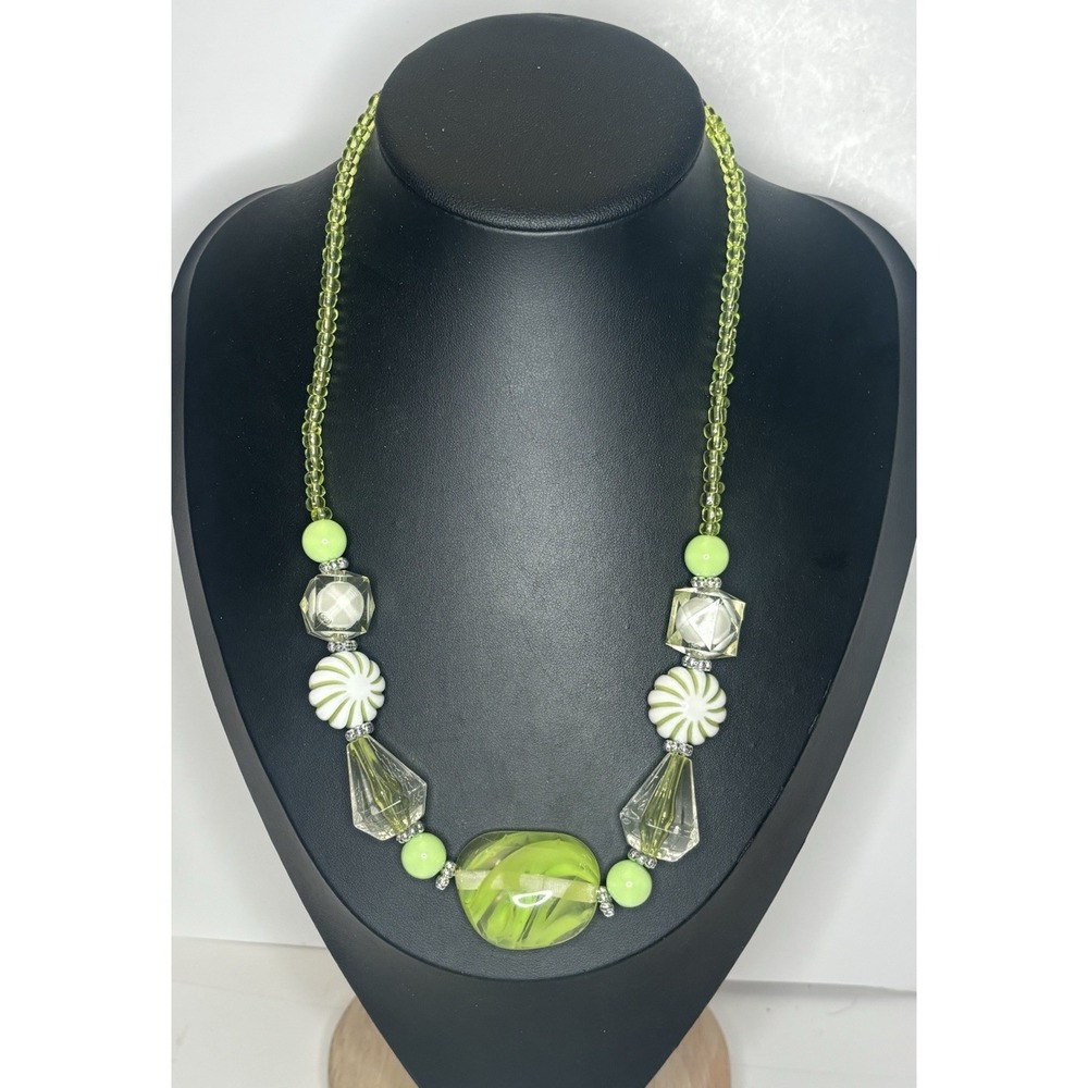 Chunky Acrylic Bead Necklace 22" Candy Swirl Statement Lime Green